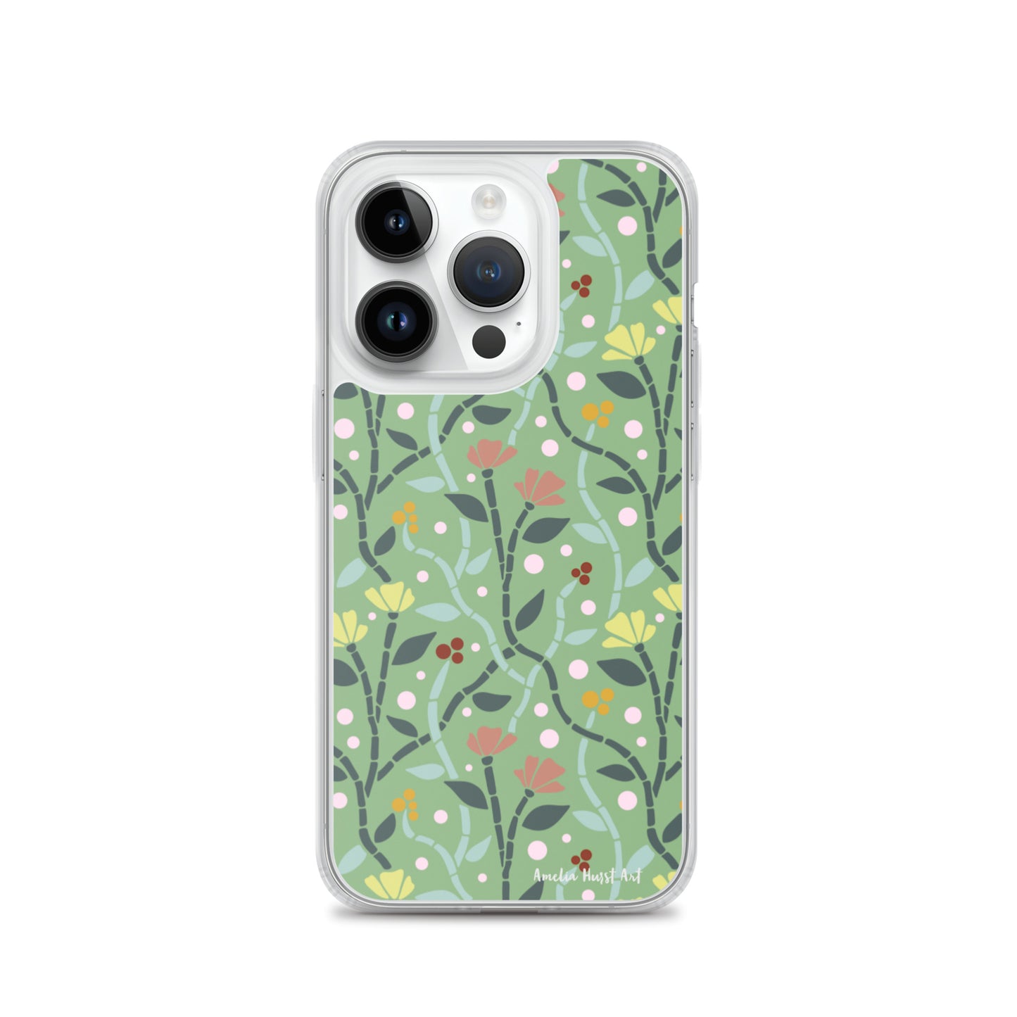 Une Coque pour iPhone à motifs avec des coquelicots roses et jaunes, différents modèles disponibles Amelia Hurst Art