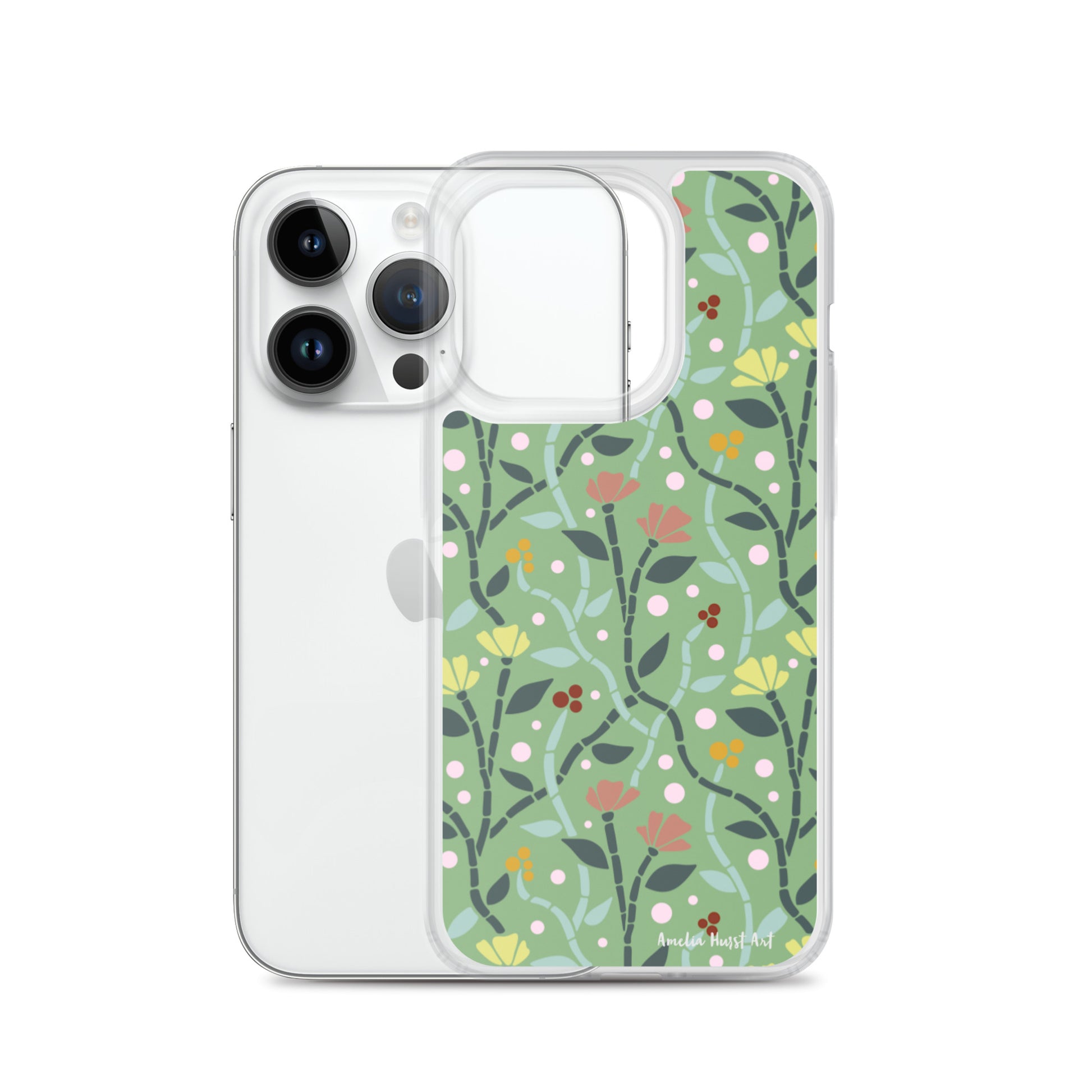 Une Coque pour iPhone à motifs avec des coquelicots roses et jaunes, différents modèles disponibles Amelia Hurst Art