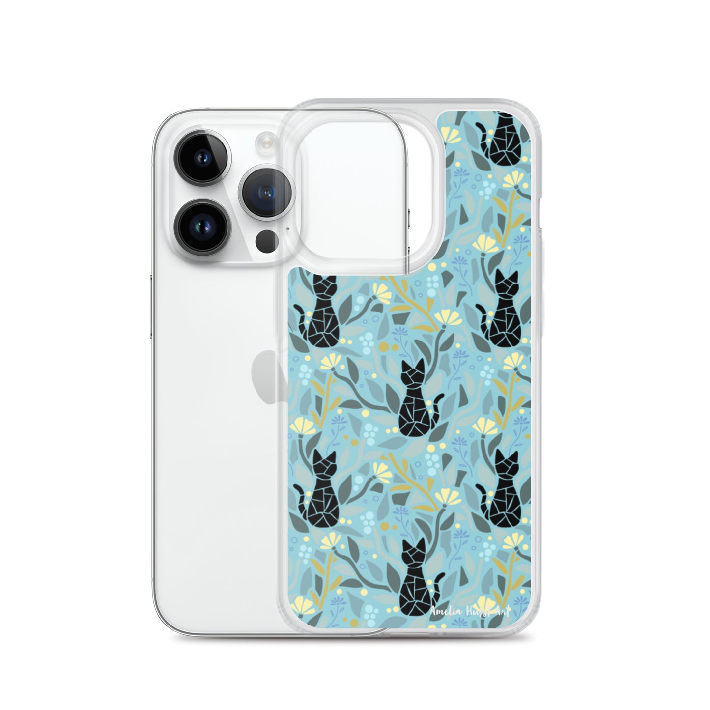 Une Coque pour iPhone avec motifs chat et florale, différents modèles disponibles Amelia Hurst Art