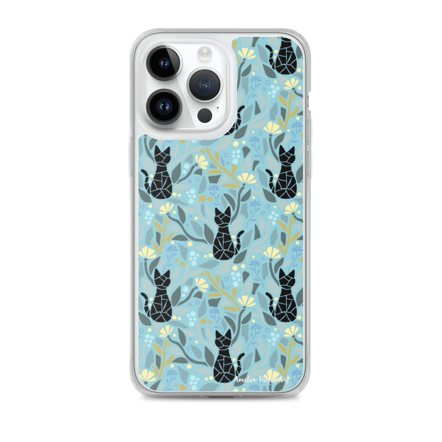 Une Coque pour iPhone avec motifs chat et florale, différents modèles disponibles Amelia Hurst Art