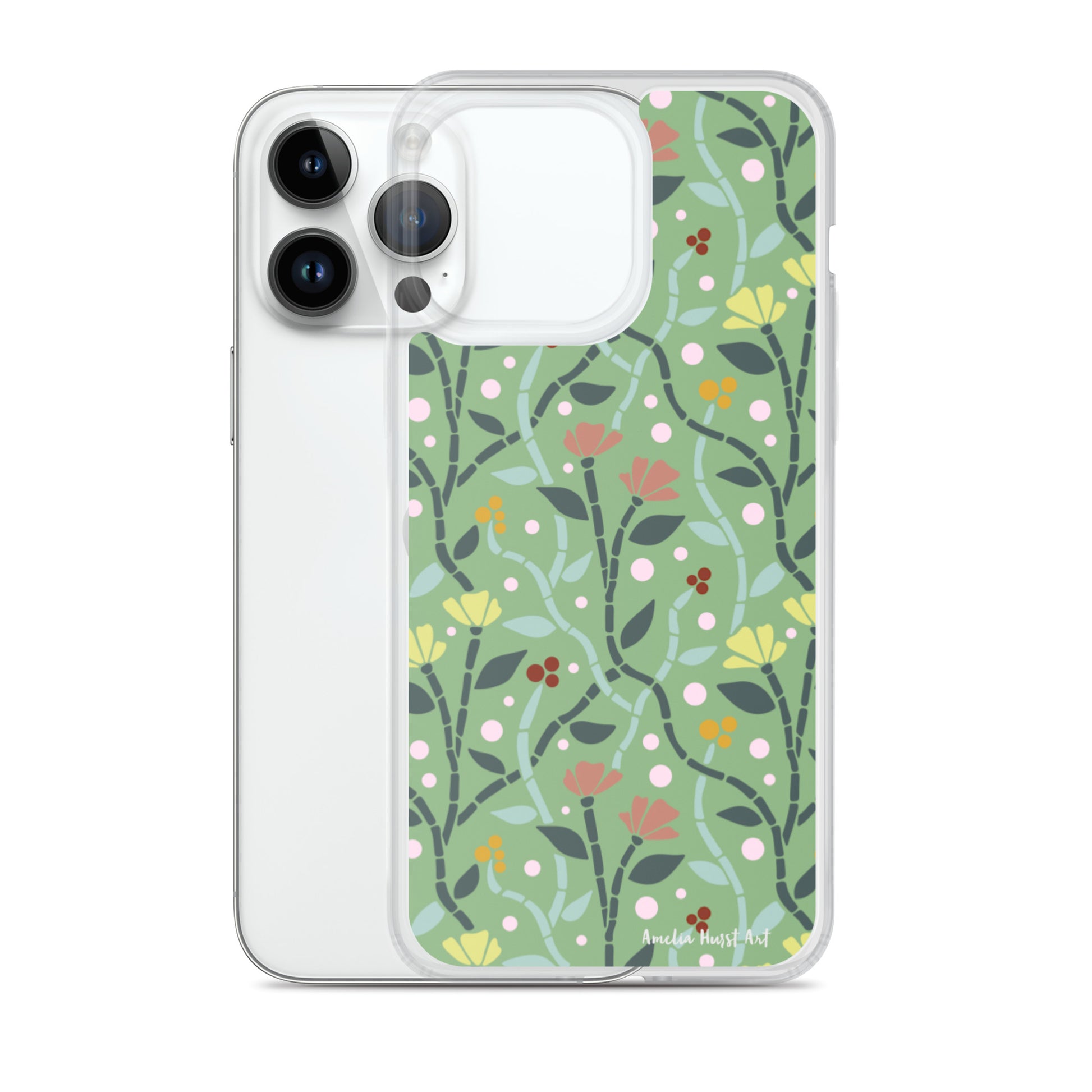 Une Coque pour iPhone à motifs avec des coquelicots roses et jaunes, différents modèles disponibles Amelia Hurst Art