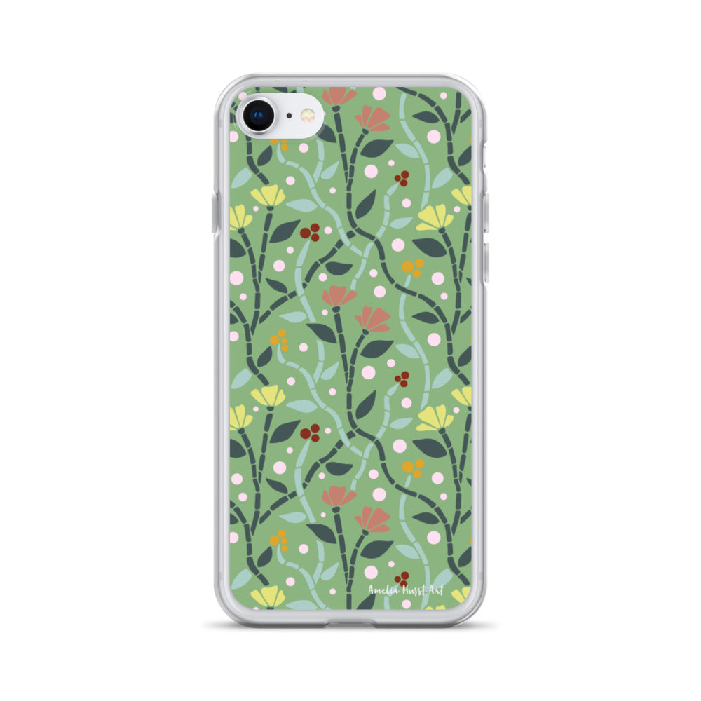 Une Coque pour iPhone à motifs avec des coquelicots roses et jaunes, différents modèles disponibles Amelia Hurst Art