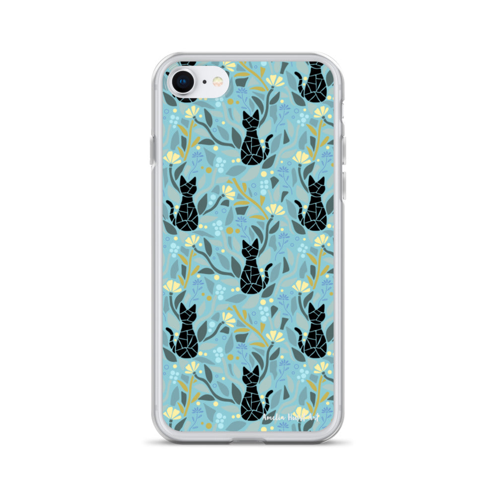 Une Coque pour iPhone avec motifs chat et florale, différents modèles disponibles Amelia Hurst Art