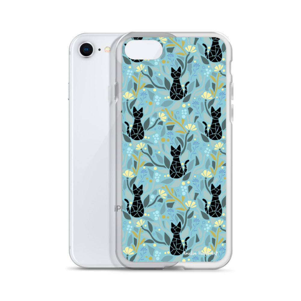 Une Coque pour iPhone avec motifs chat et florale, différents modèles disponibles Amelia Hurst Art