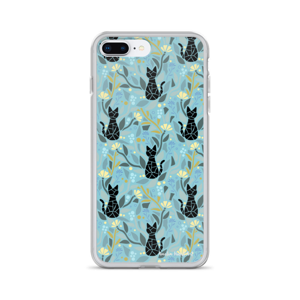 Une Coque pour iPhone avec motifs chat et florale, différents modèles disponibles Amelia Hurst Art