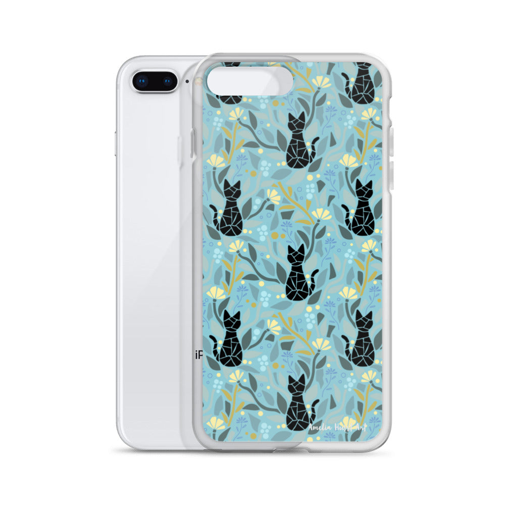 Une Coque pour iPhone avec motifs chat et florale, différents modèles disponibles Amelia Hurst Art