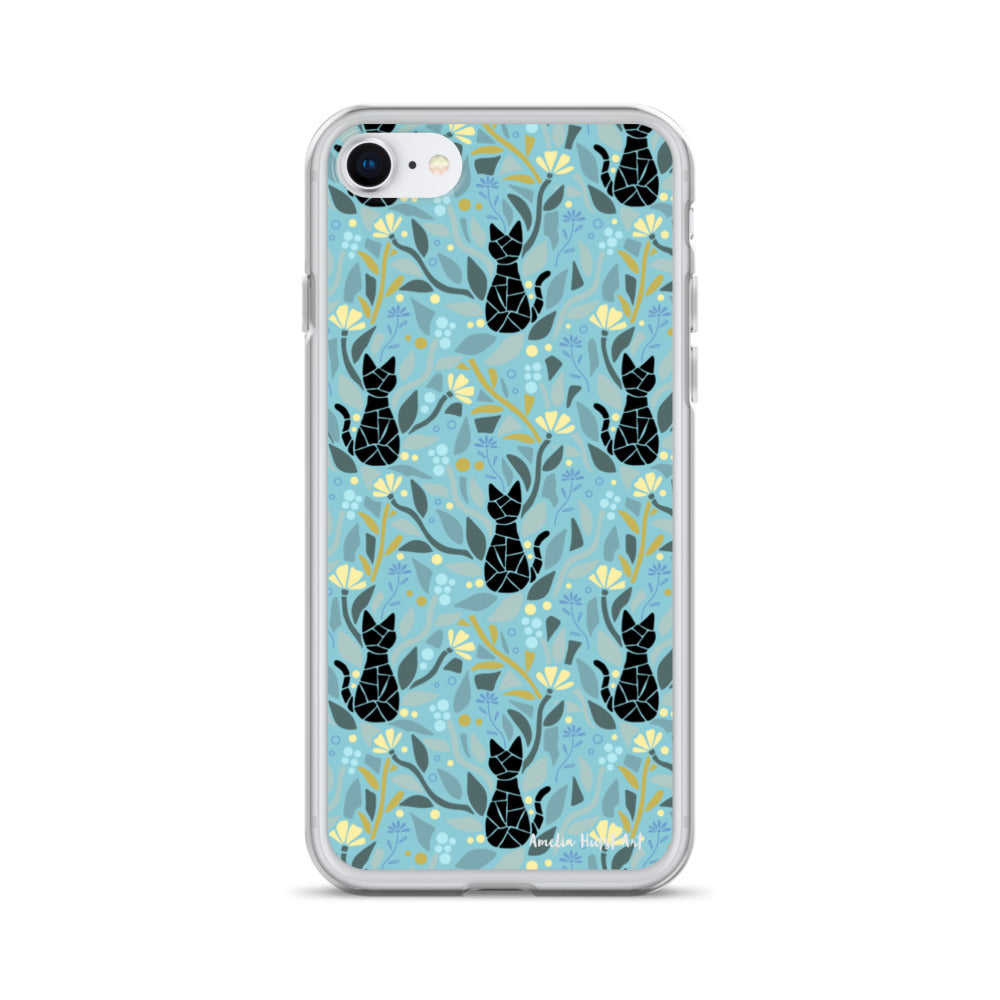 Une Coque pour iPhone avec motifs chat et florale, différents modèles disponibles Amelia Hurst Art