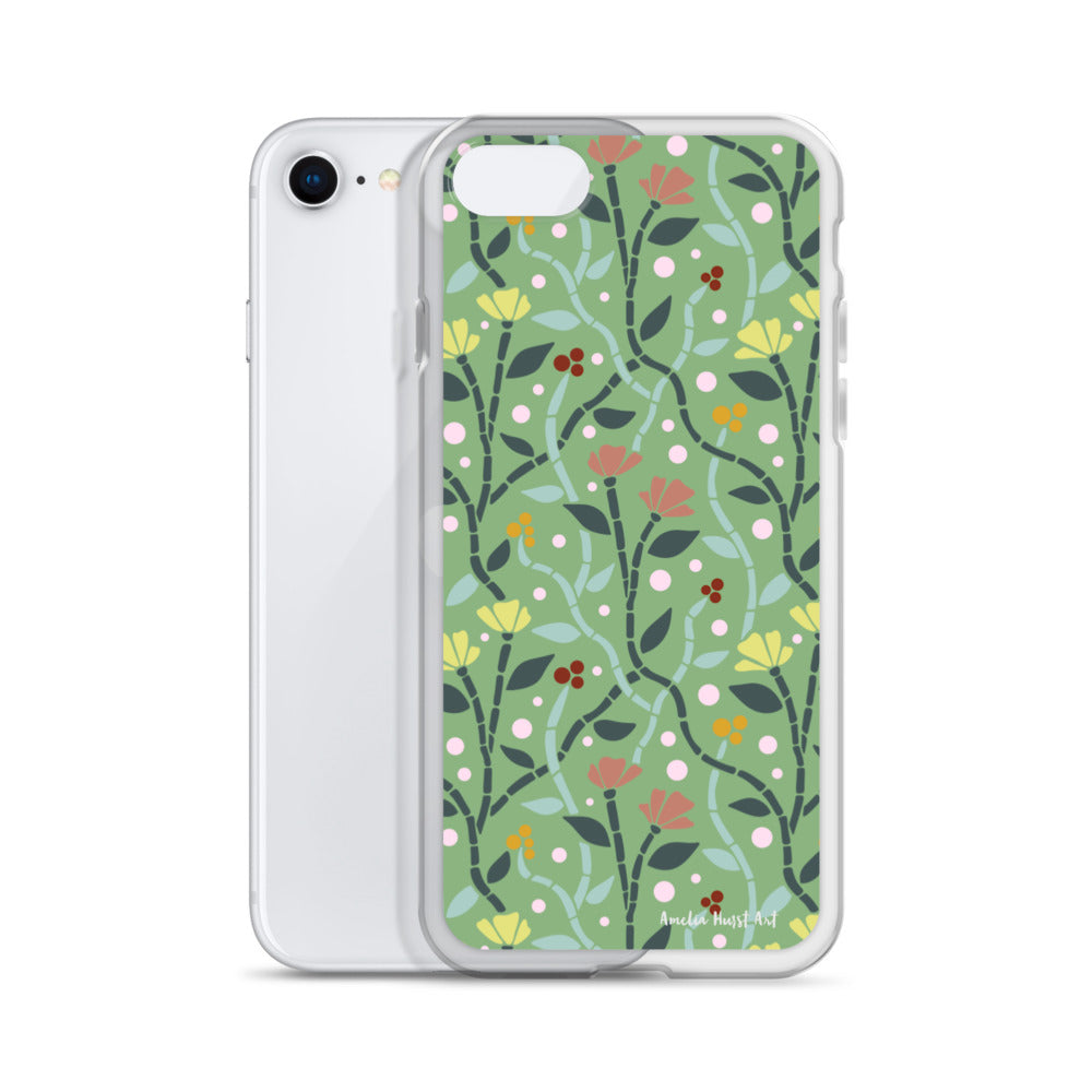 Une Coque pour iPhone à motifs avec des coquelicots roses et jaunes, différents modèles disponibles Amelia Hurst Art