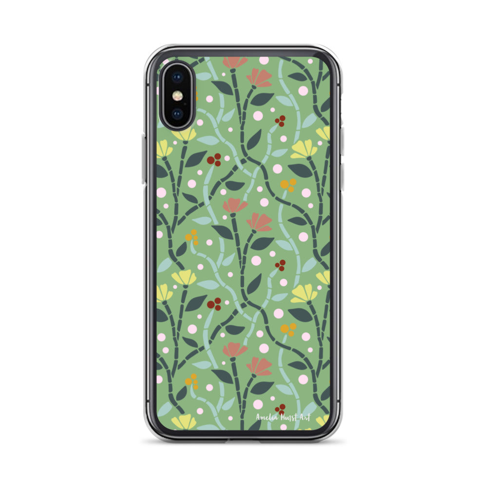 Une Coque pour iPhone à motifs avec des coquelicots roses et jaunes, différents modèles disponibles Amelia Hurst Art