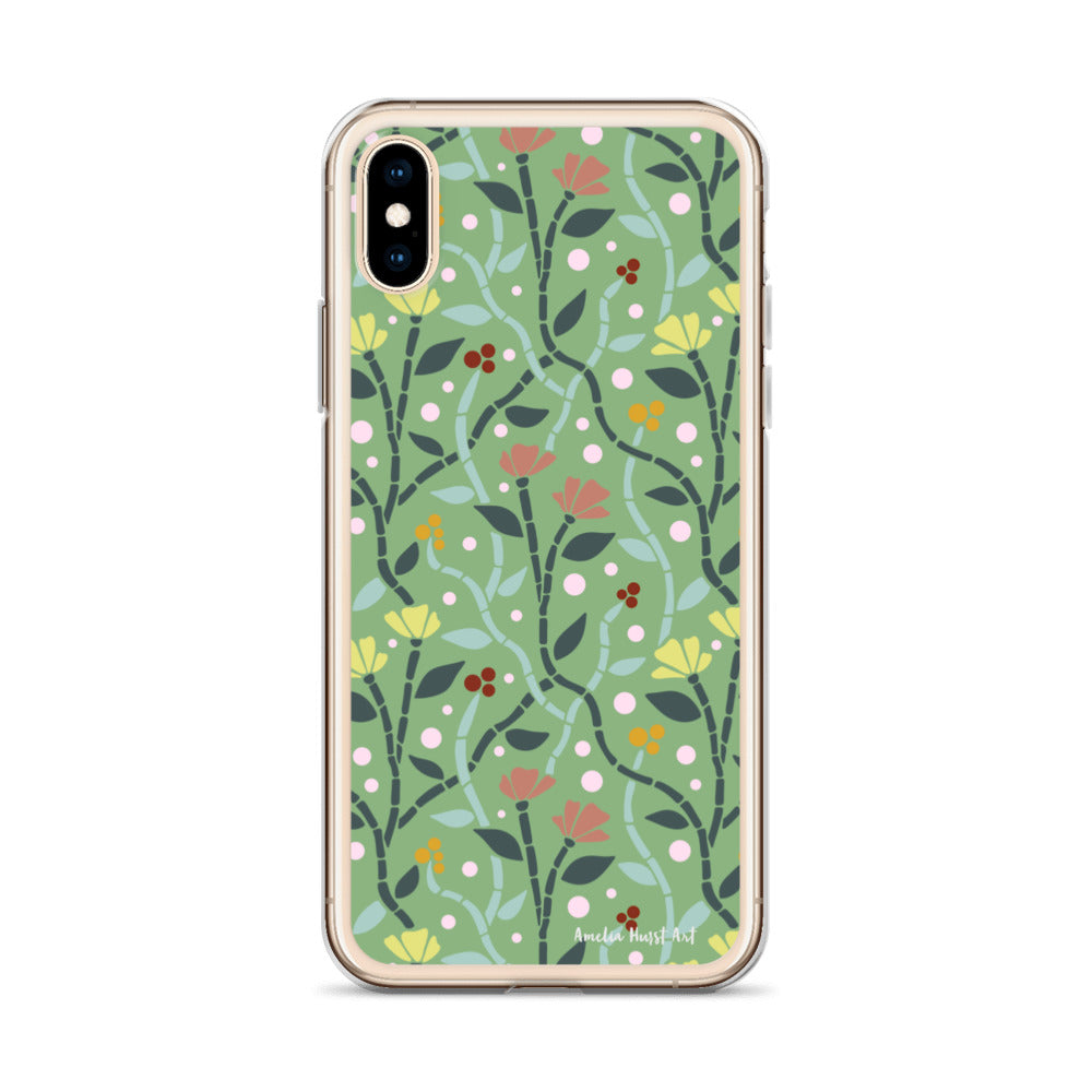 Une Coque pour iPhone à motifs avec des coquelicots roses et jaunes, différents modèles disponibles Amelia Hurst Art