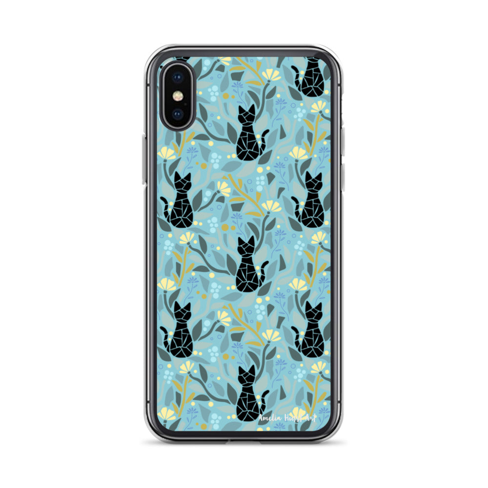 Une Coque pour iPhone avec motifs chat et florale, différents modèles disponibles Amelia Hurst Art