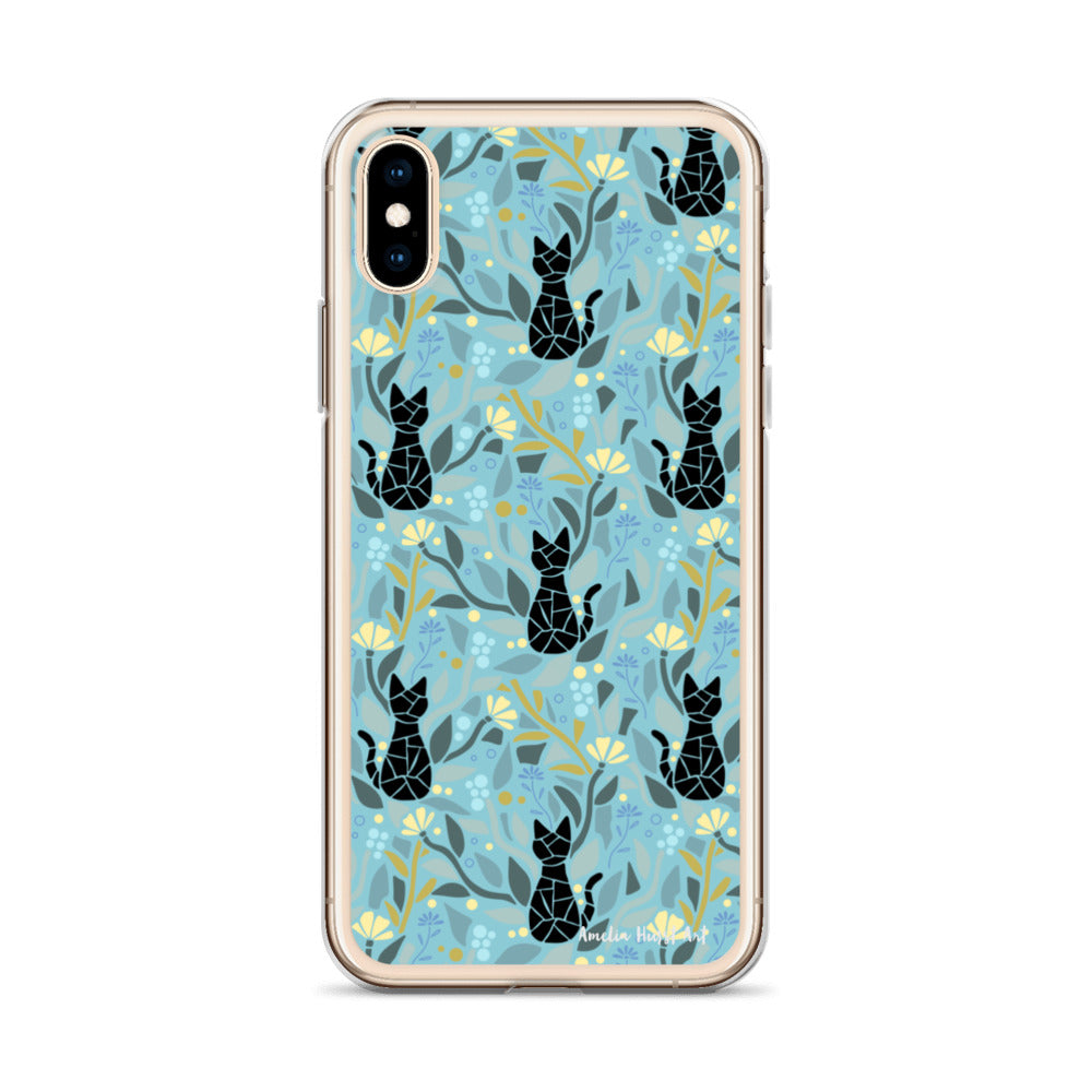 Une Coque pour iPhone avec motifs chat et florale, différents modèles disponibles Amelia Hurst Art