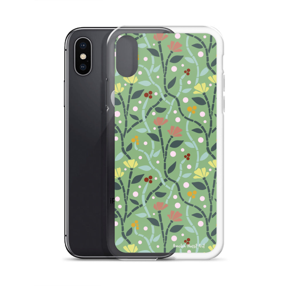 Une Coque pour iPhone à motifs avec des coquelicots roses et jaunes, différents modèles disponibles Amelia Hurst Art