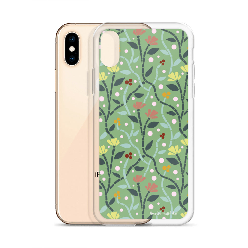 Une Coque pour iPhone à motifs avec des coquelicots roses et jaunes, différents modèles disponibles Amelia Hurst Art