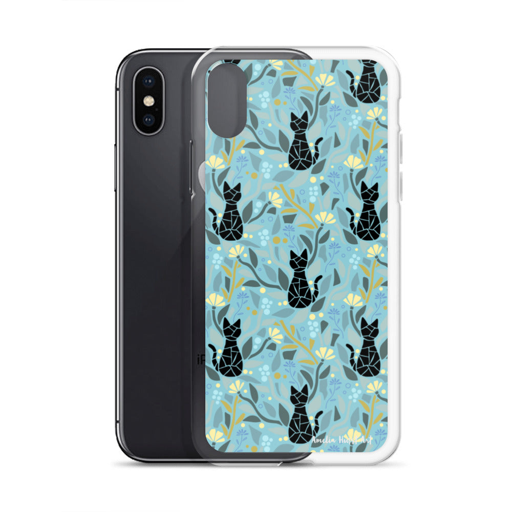 Une Coque pour iPhone avec motifs chat et florale, différents modèles disponibles Amelia Hurst Art