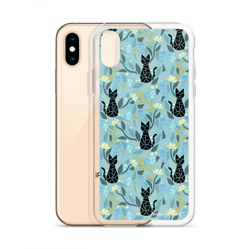 Une Coque pour iPhone avec motifs chat et florale, différents modèles disponibles Amelia Hurst Art