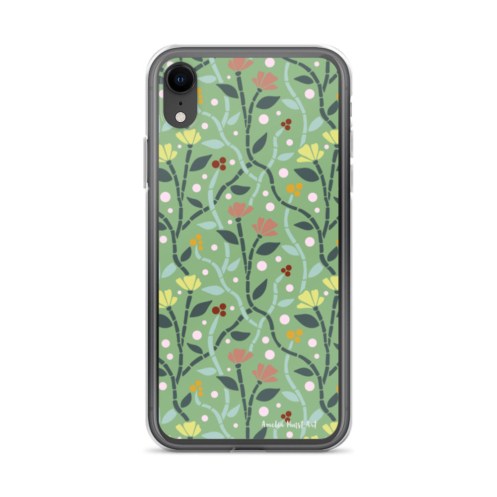 Une Coque pour iPhone à motifs avec des coquelicots roses et jaunes, différents modèles disponibles Amelia Hurst Art