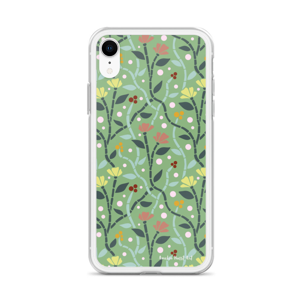 Une Coque pour iPhone à motifs avec des coquelicots roses et jaunes, différents modèles disponibles Amelia Hurst Art