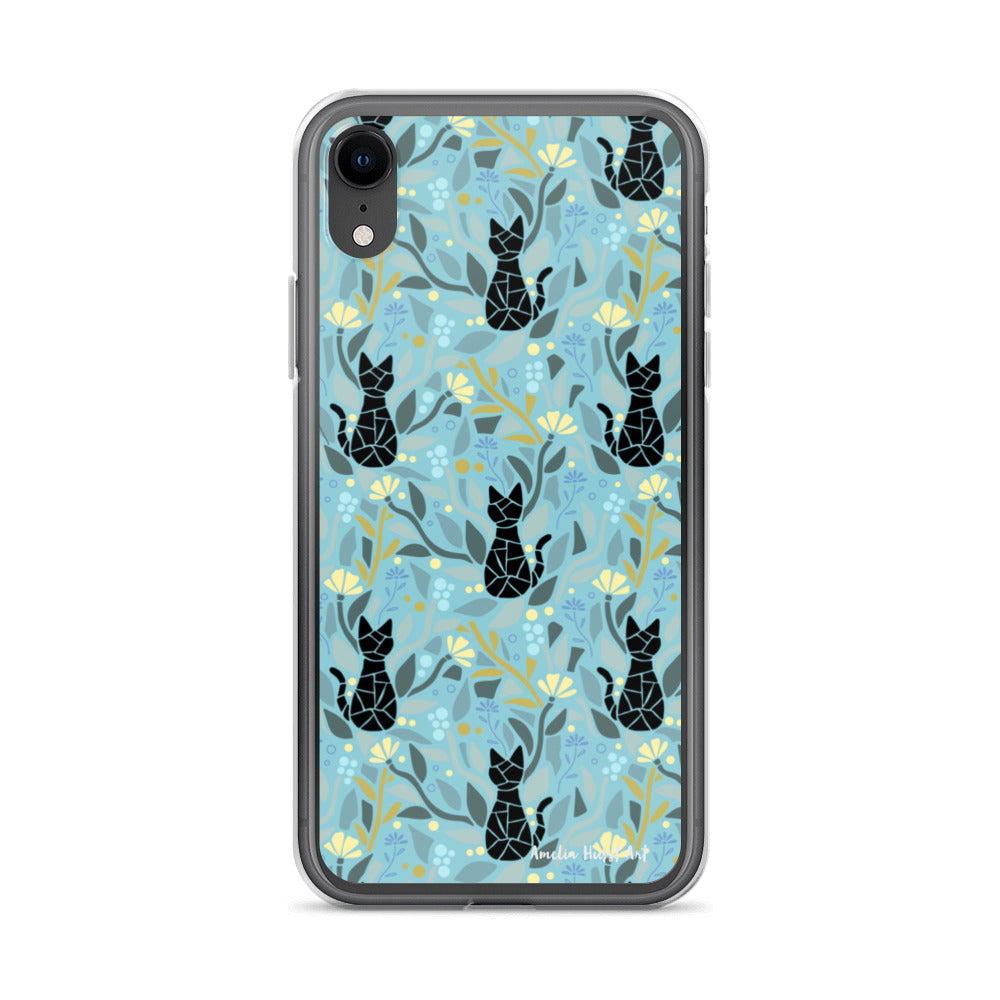 Une Coque pour iPhone avec motifs chat et florale, différents modèles disponibles Amelia Hurst Art