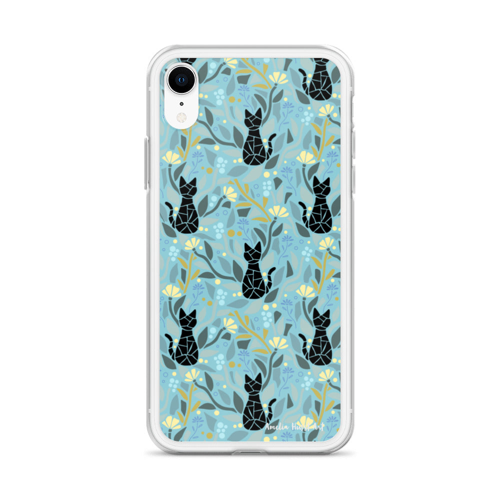 Une Coque pour iPhone avec motifs chat et florale, différents modèles disponibles Amelia Hurst Art