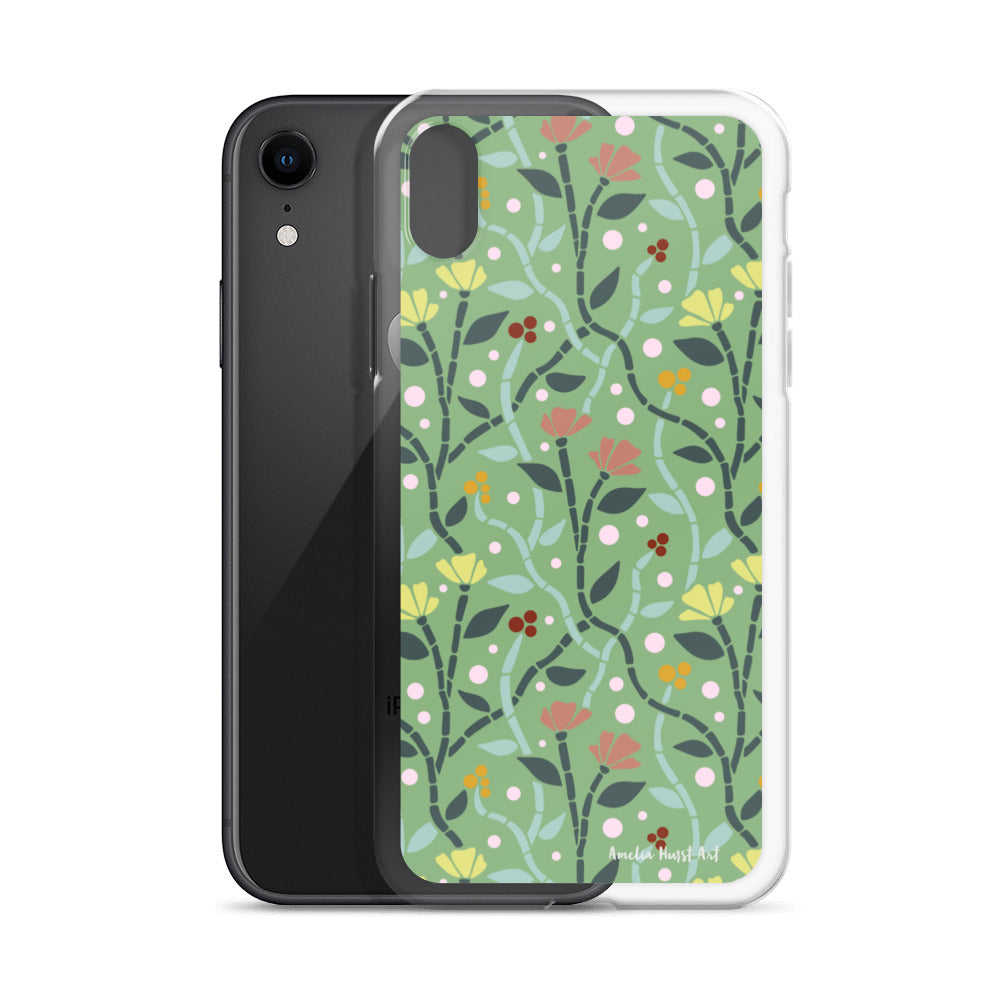 Une Coque pour iPhone à motifs avec des coquelicots roses et jaunes, différents modèles disponibles Amelia Hurst Art