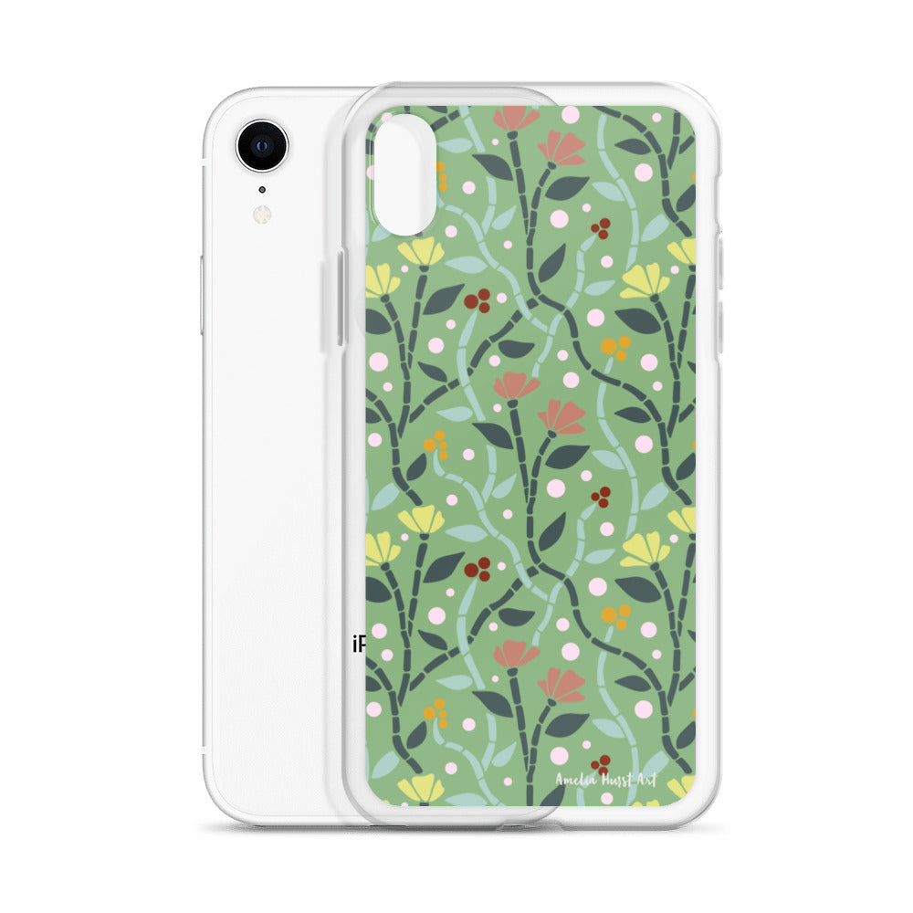 Une Coque pour iPhone à motifs avec des coquelicots roses et jaunes, différents modèles disponibles Amelia Hurst Art