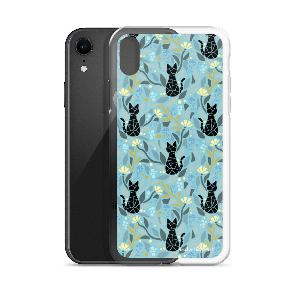 Une Coque pour iPhone avec motifs chat et florale, différents modèles disponibles Amelia Hurst Art