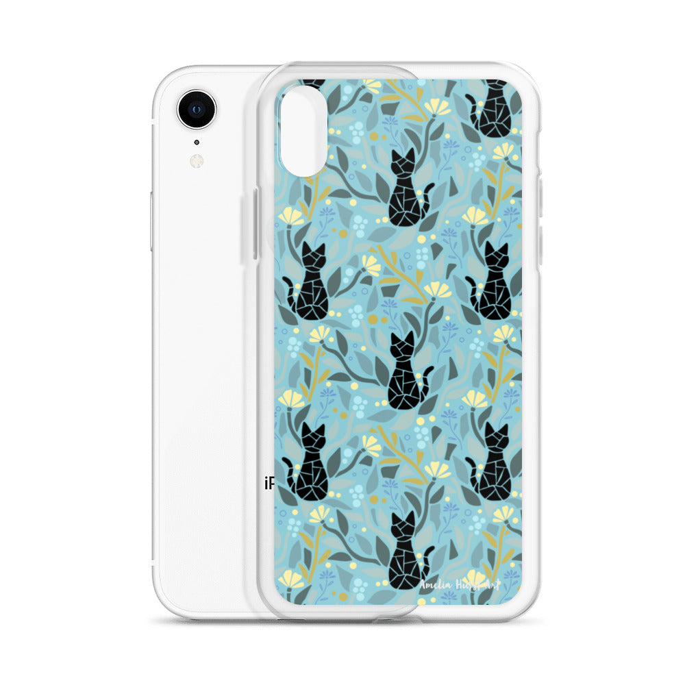 Une Coque pour iPhone avec motifs chat et florale, différents modèles disponibles Amelia Hurst Art