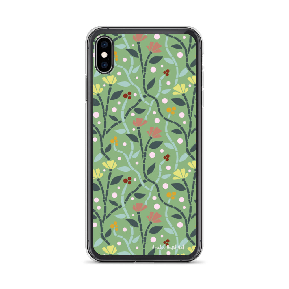 Une Coque pour iPhone à motifs avec des coquelicots roses et jaunes, différents modèles disponibles Amelia Hurst Art