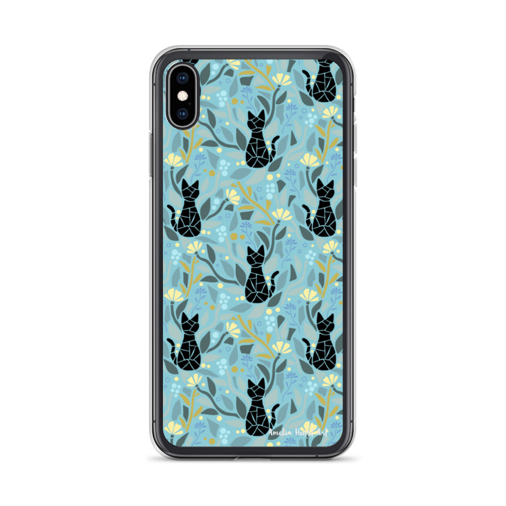 Une Coque pour iPhone avec motifs chat et florale, différents modèles disponibles Amelia Hurst Art