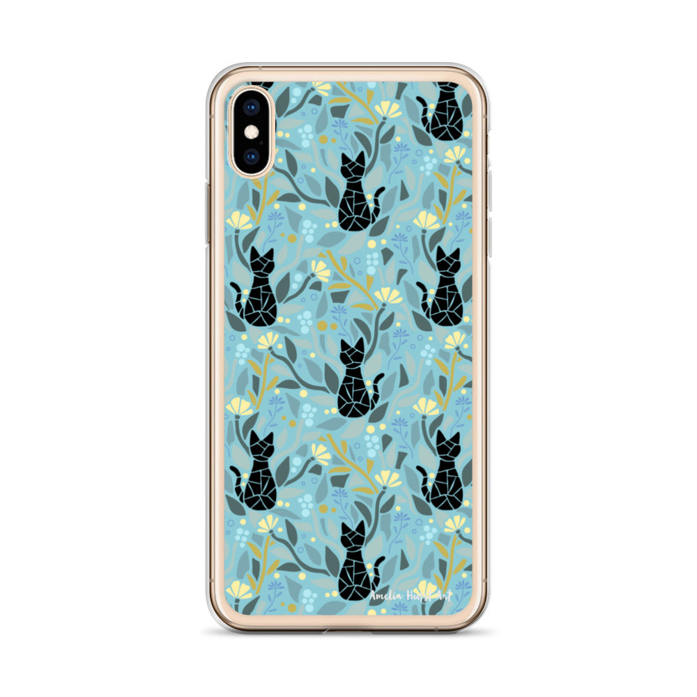 Une Coque pour iPhone avec motifs chat et florale, différents modèles disponibles Amelia Hurst Art