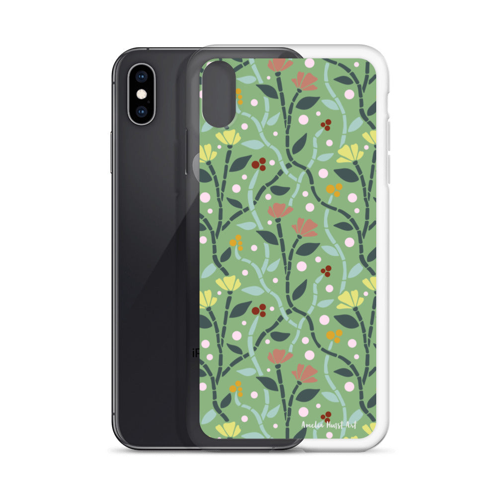 Une Coque pour iPhone à motifs avec des coquelicots roses et jaunes, différents modèles disponibles Amelia Hurst Art