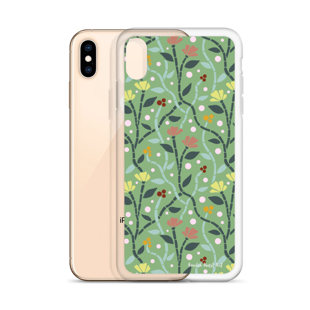 Une Coque pour iPhone à motifs avec des coquelicots roses et jaunes, différents modèles disponibles Amelia Hurst Art