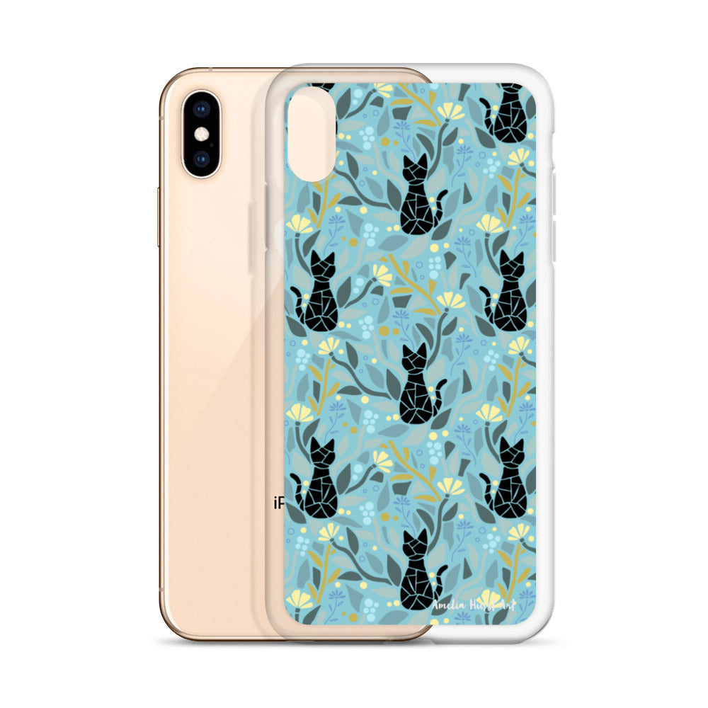 Une Coque pour iPhone avec motifs chat et florale, différents modèles disponibles Amelia Hurst Art