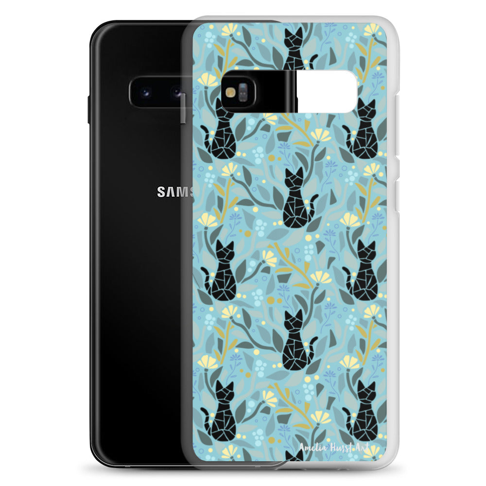 Une Coque Samsung avec motif fleurs et chats, différents modèles disponibles Amelia Hurst Art