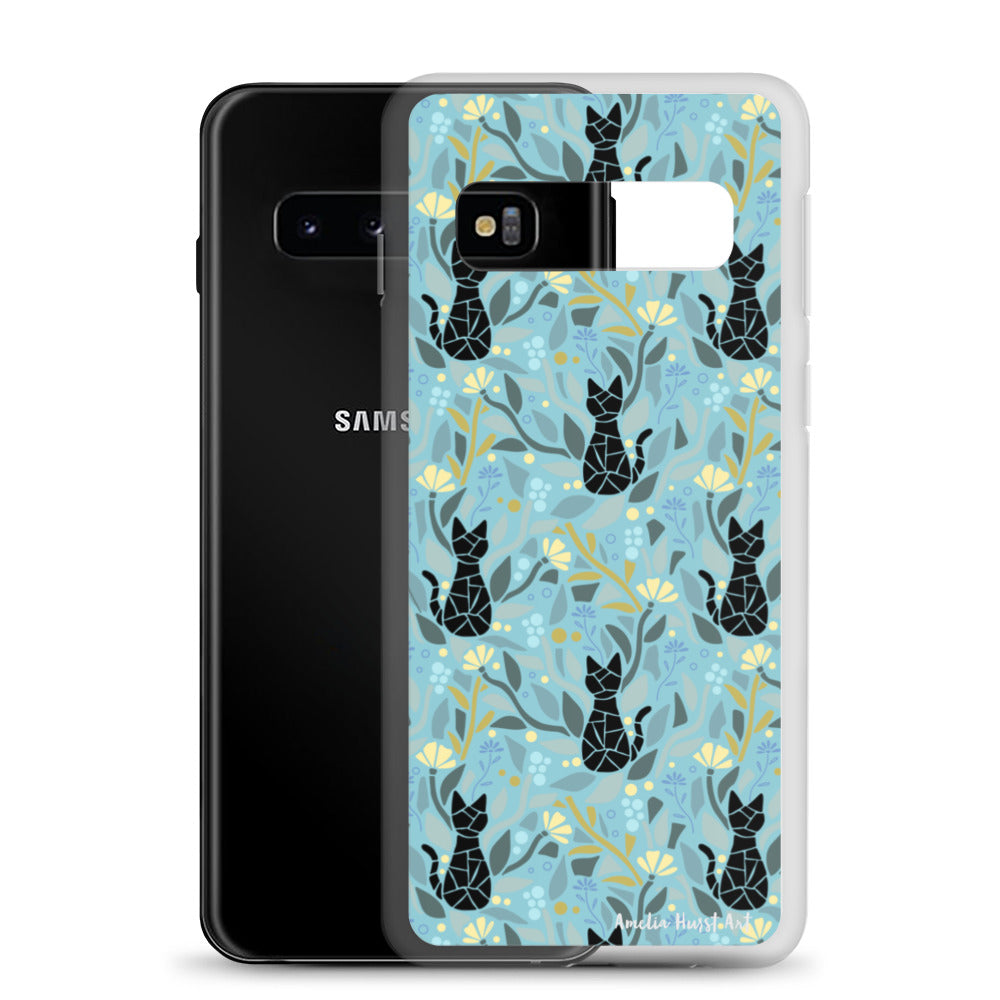 Une Coque Samsung avec motif fleurs et chats, différents modèles disponibles Amelia Hurst Art