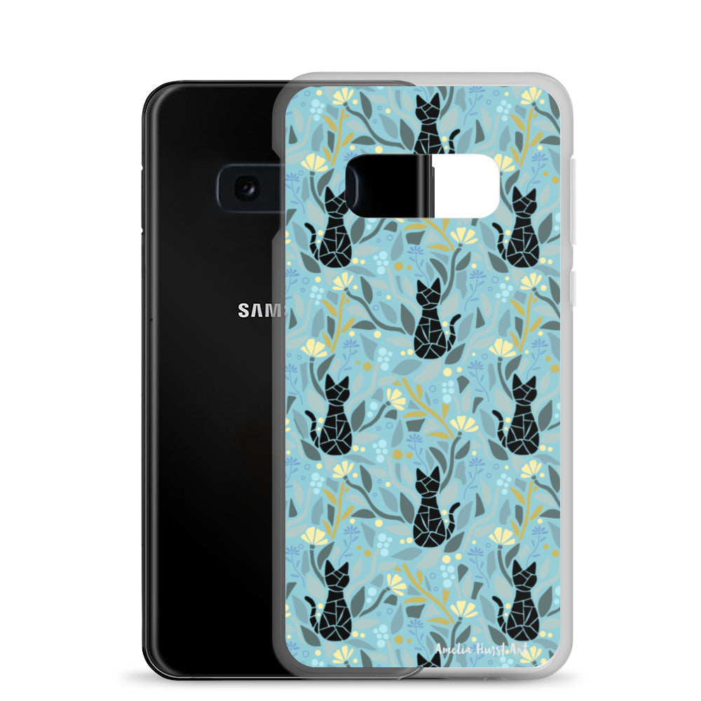 Une Coque Samsung avec motif fleurs et chats, différents modèles disponibles Amelia Hurst Art