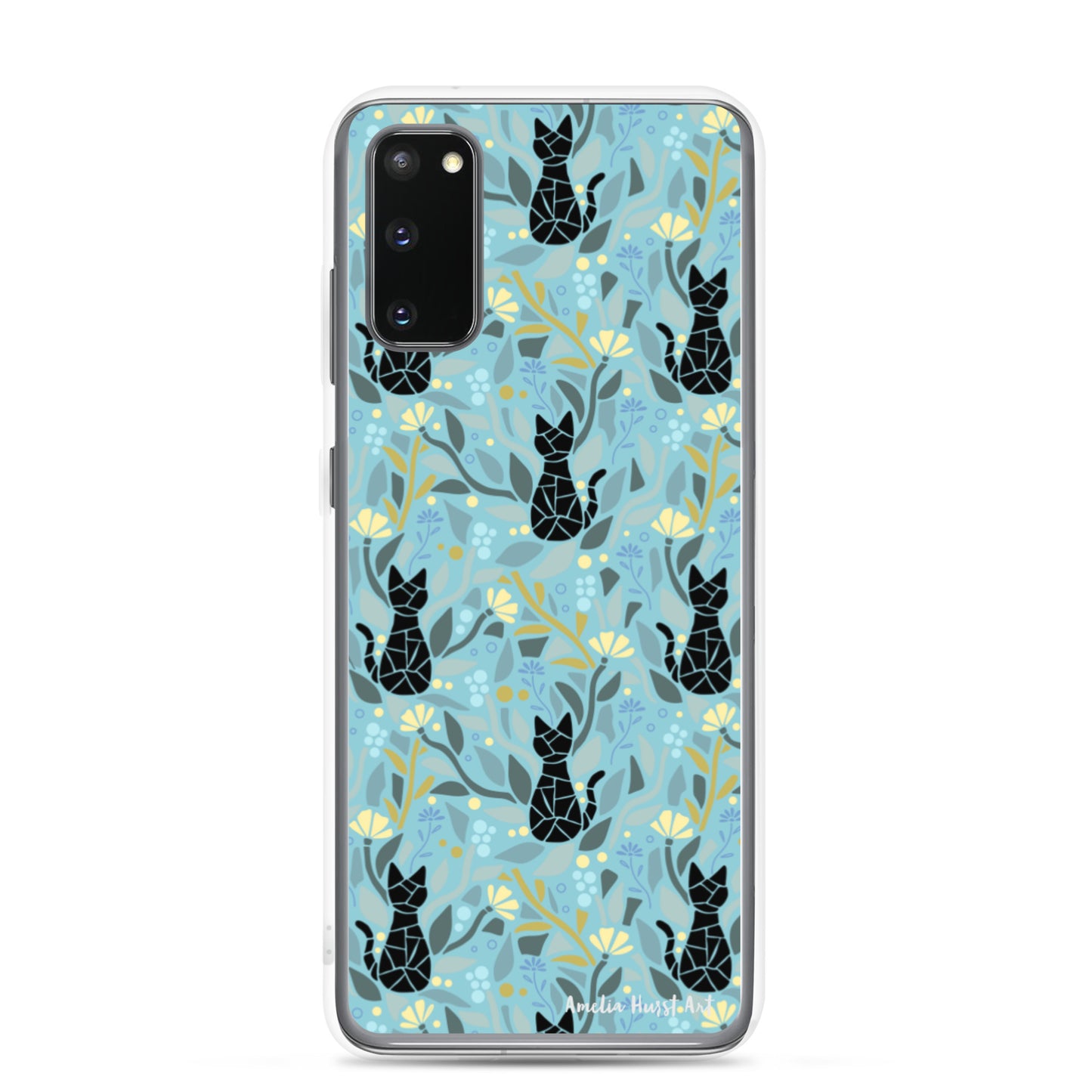 Une Coque Samsung avec motif fleurs et chats, différents modèles disponibles Amelia Hurst Art