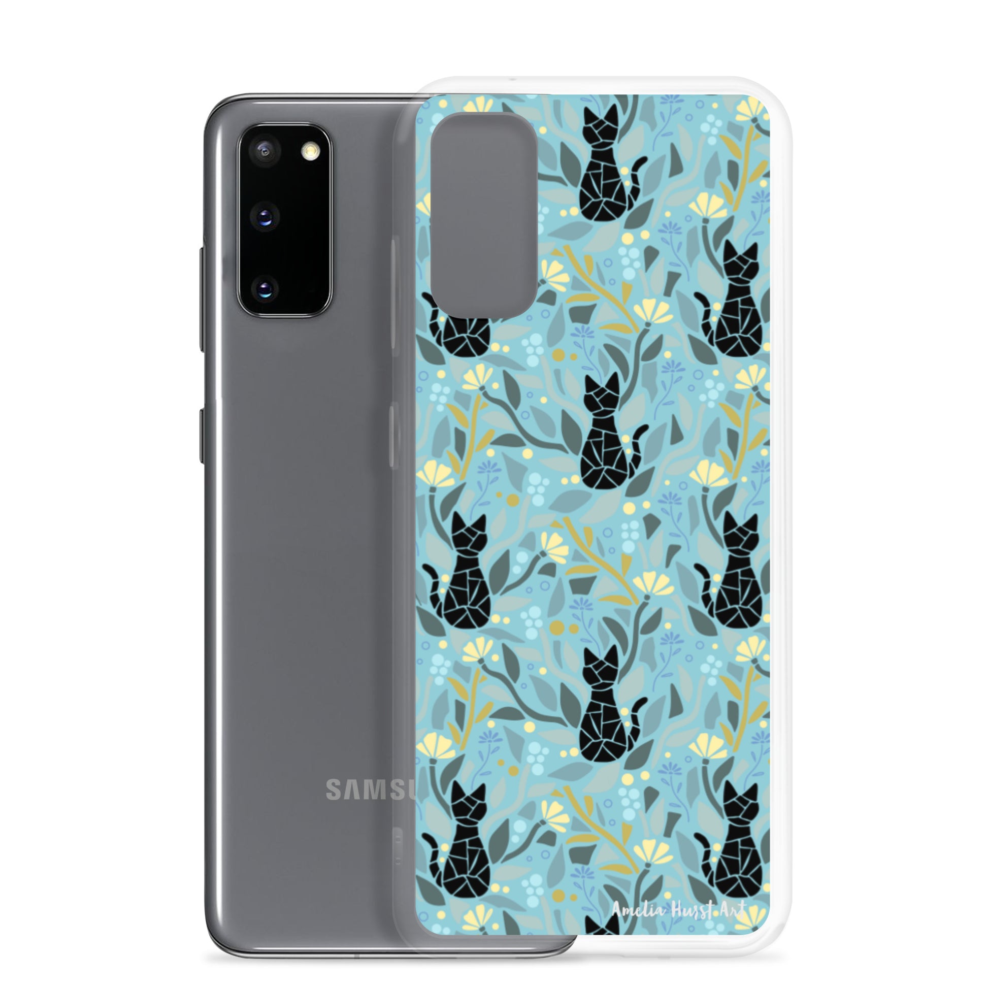 Une Coque Samsung avec motif fleurs et chats, différents modèles disponibles Amelia Hurst Art