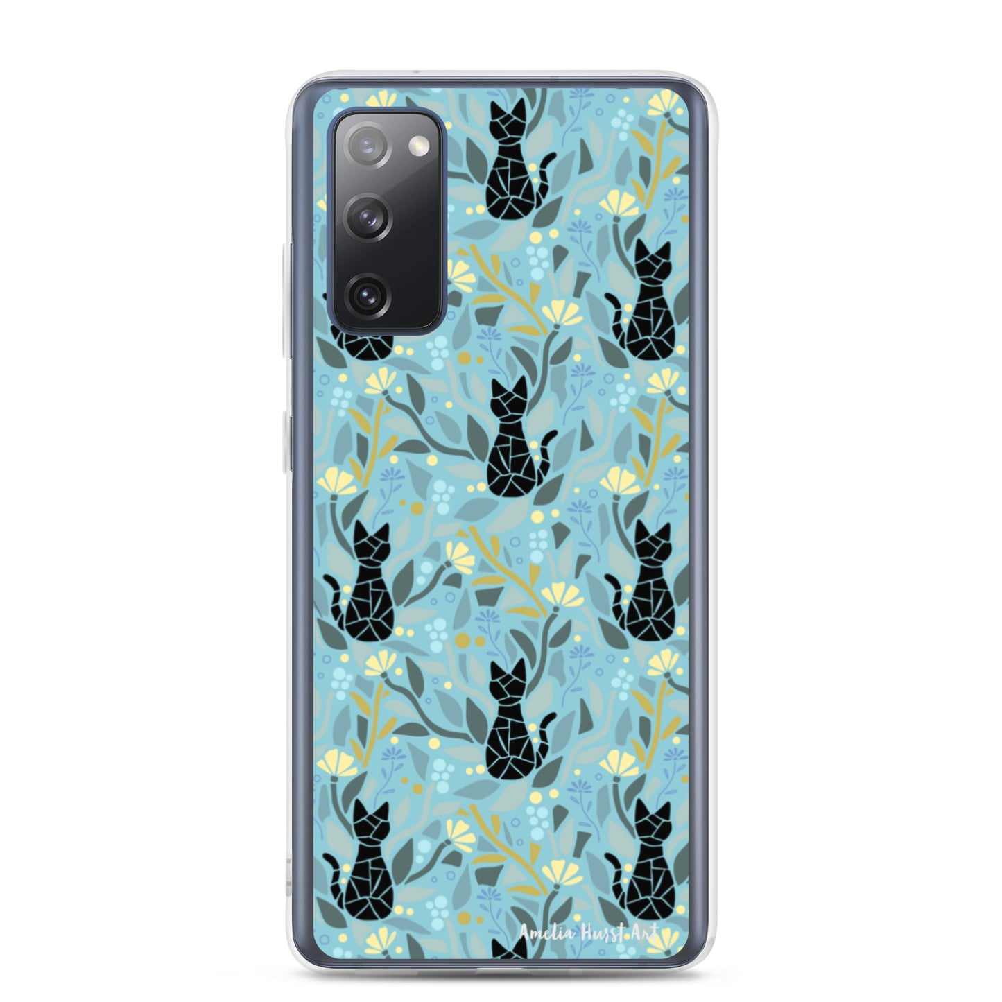 Une Coque Samsung avec motif fleurs et chats, différents modèles disponibles Amelia Hurst Art