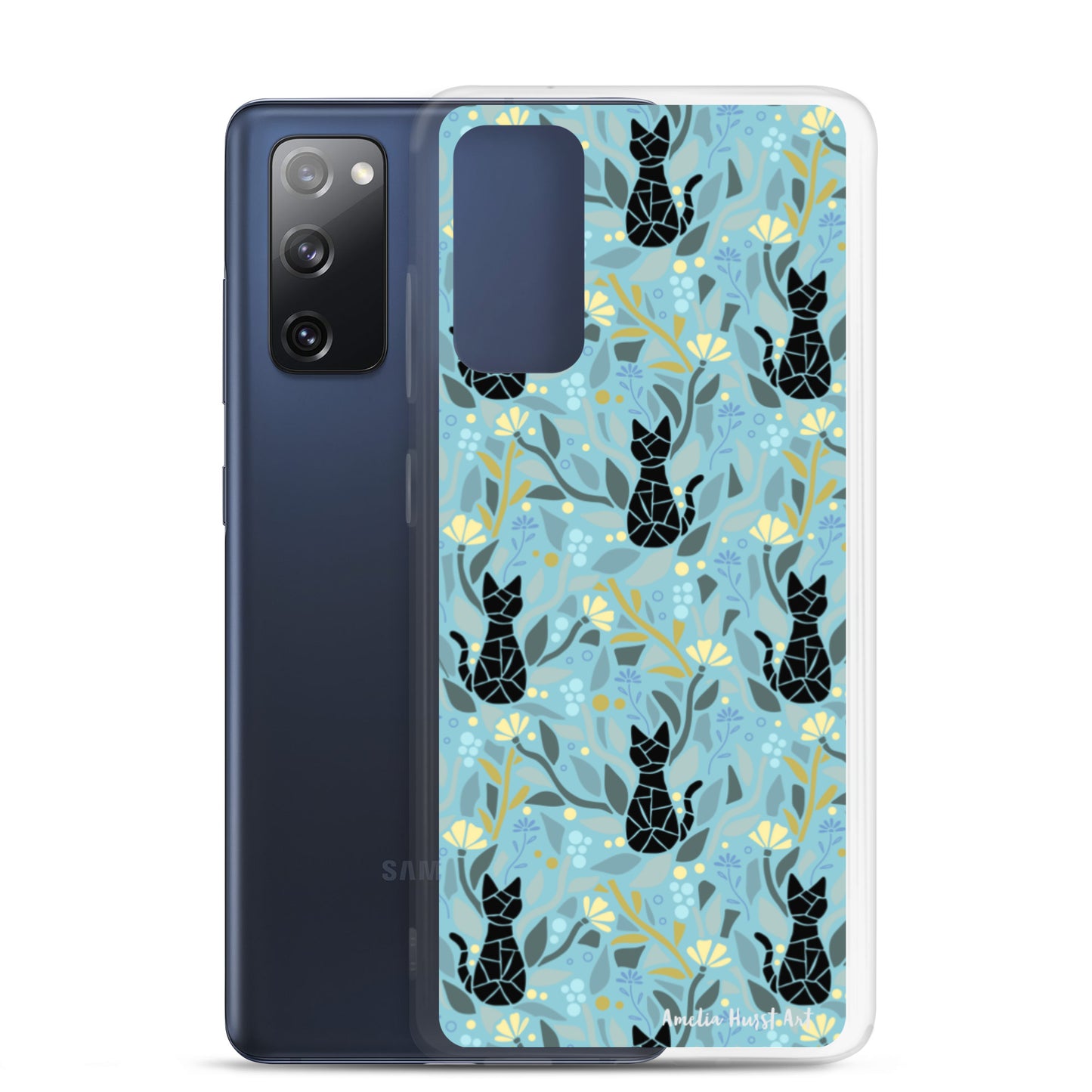 Une Coque Samsung avec motif fleurs et chats, différents modèles disponibles Amelia Hurst Art