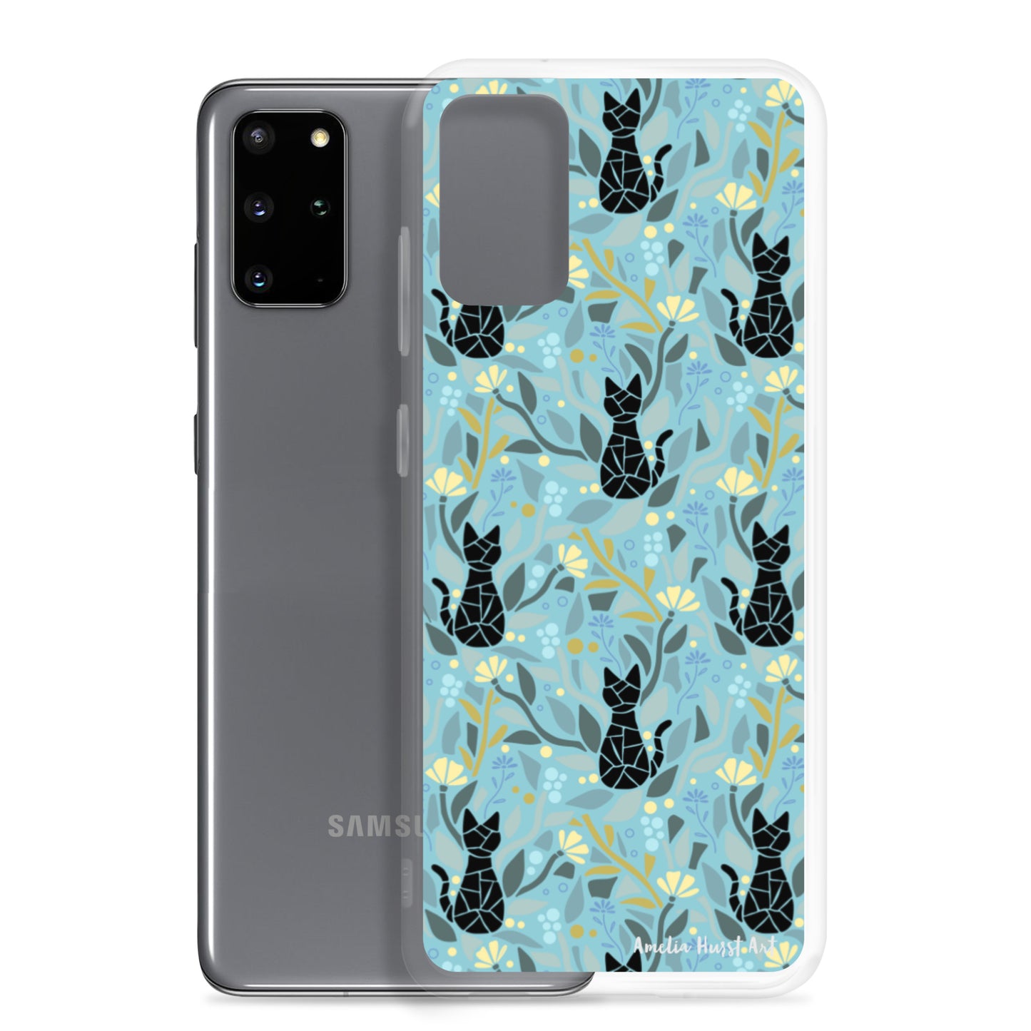 Une Coque Samsung avec motif fleurs et chats, différents modèles disponibles Amelia Hurst Art