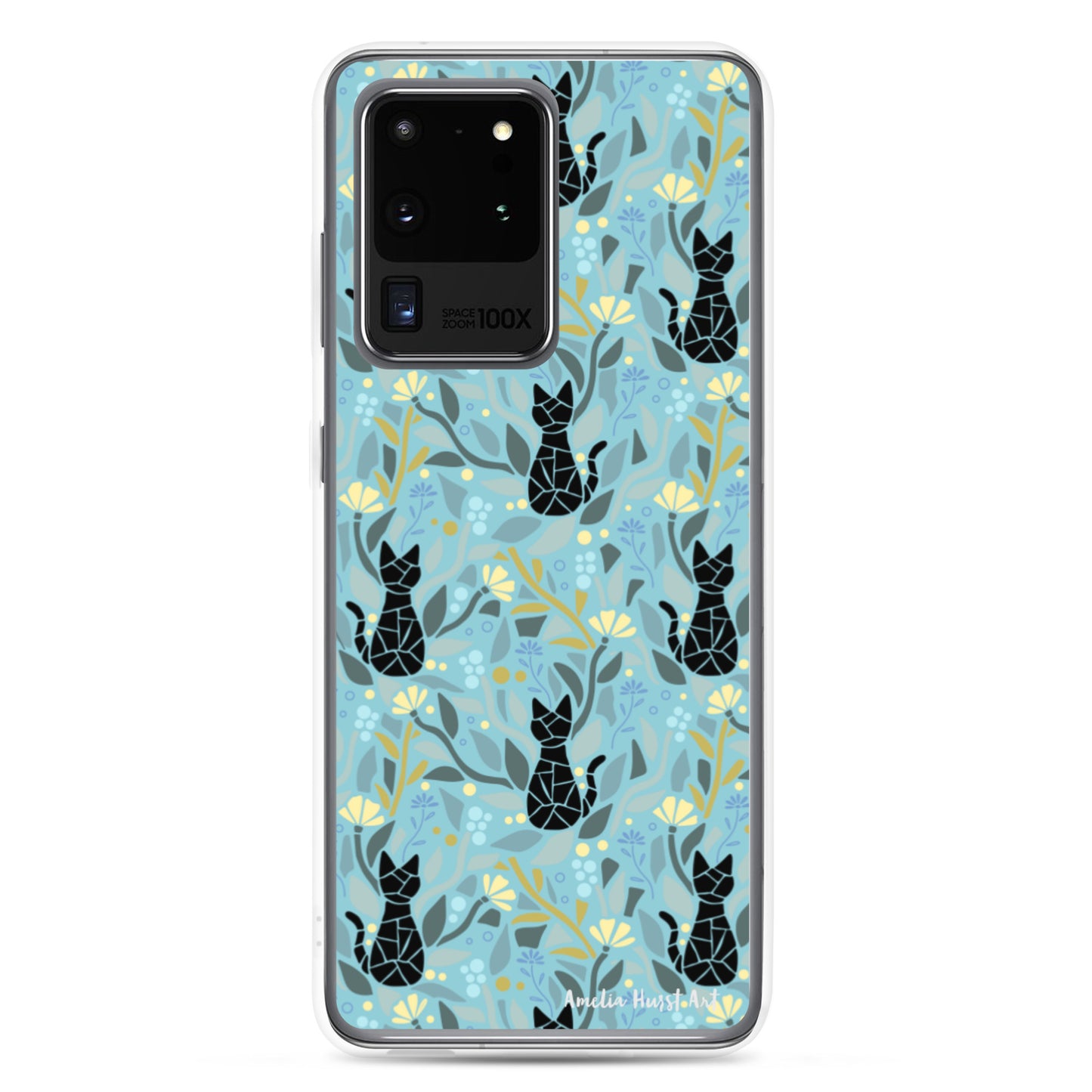 Une Coque Samsung avec motif fleurs et chats, différents modèles disponibles Amelia Hurst Art