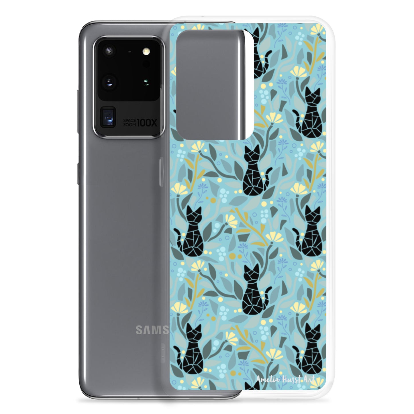 Une Coque Samsung avec motif fleurs et chats, différents modèles disponibles Amelia Hurst Art