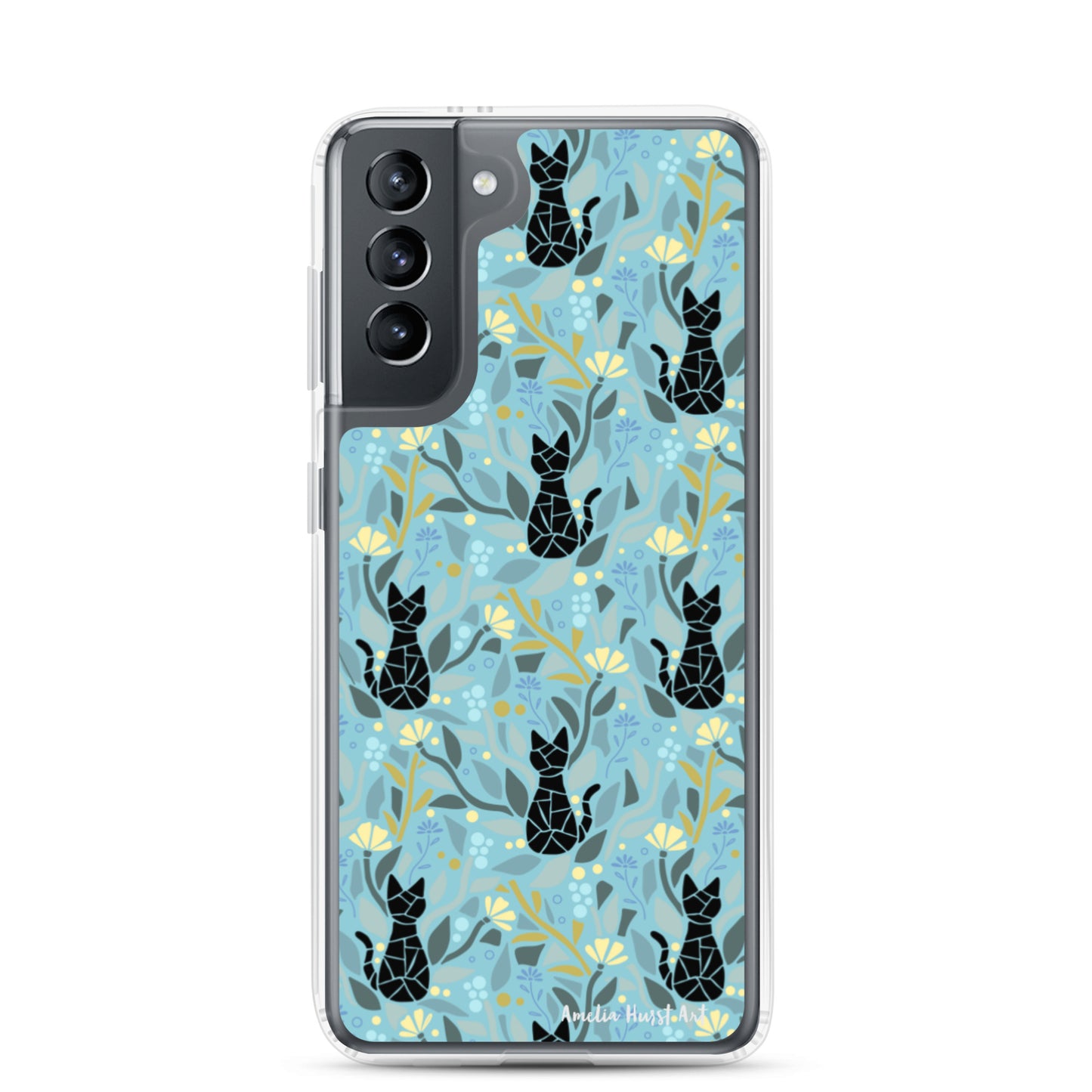 Une Coque Samsung avec motif fleurs et chats, différents modèles disponibles Amelia Hurst Art