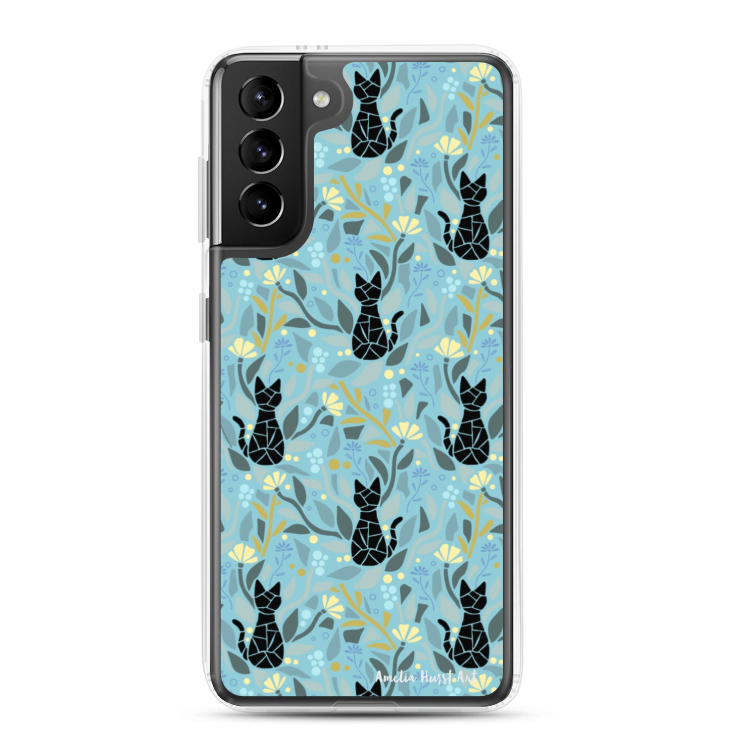 Une Coque Samsung avec motif fleurs et chats, différents modèles disponibles Amelia Hurst Art