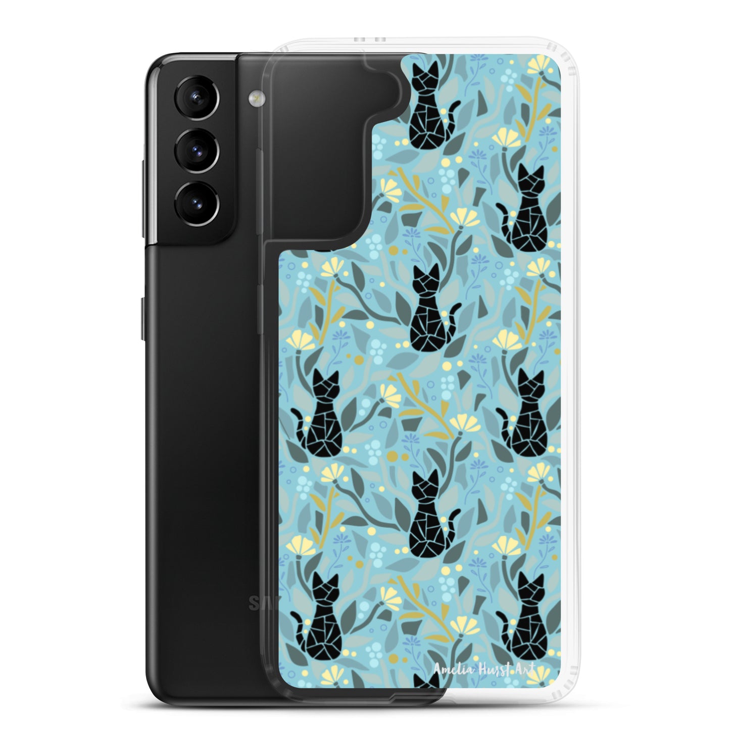 Une Coque Samsung avec motif fleurs et chats, différents modèles disponibles Amelia Hurst Art