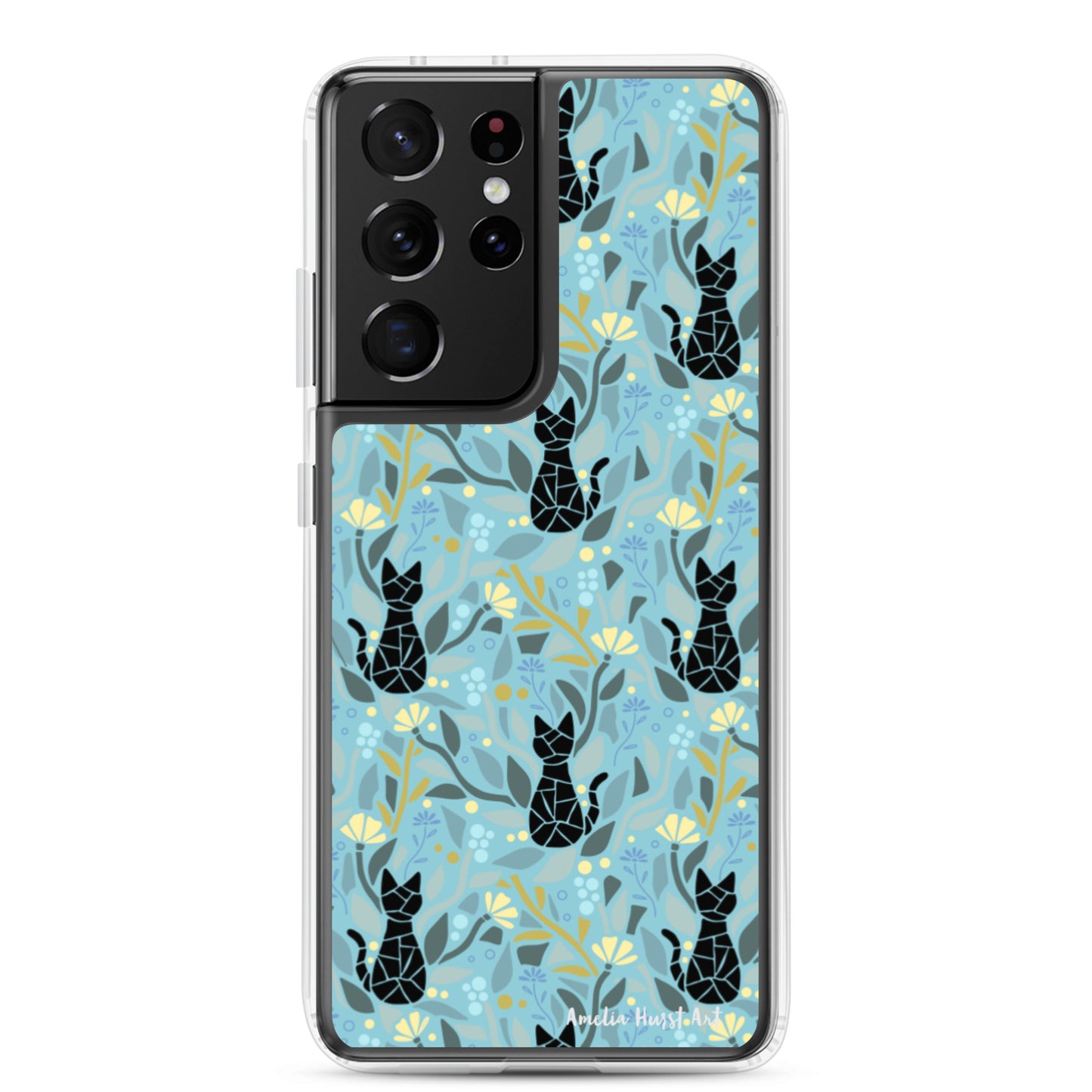 Une Coque Samsung avec motif fleurs et chats, différents modèles disponibles Amelia Hurst Art