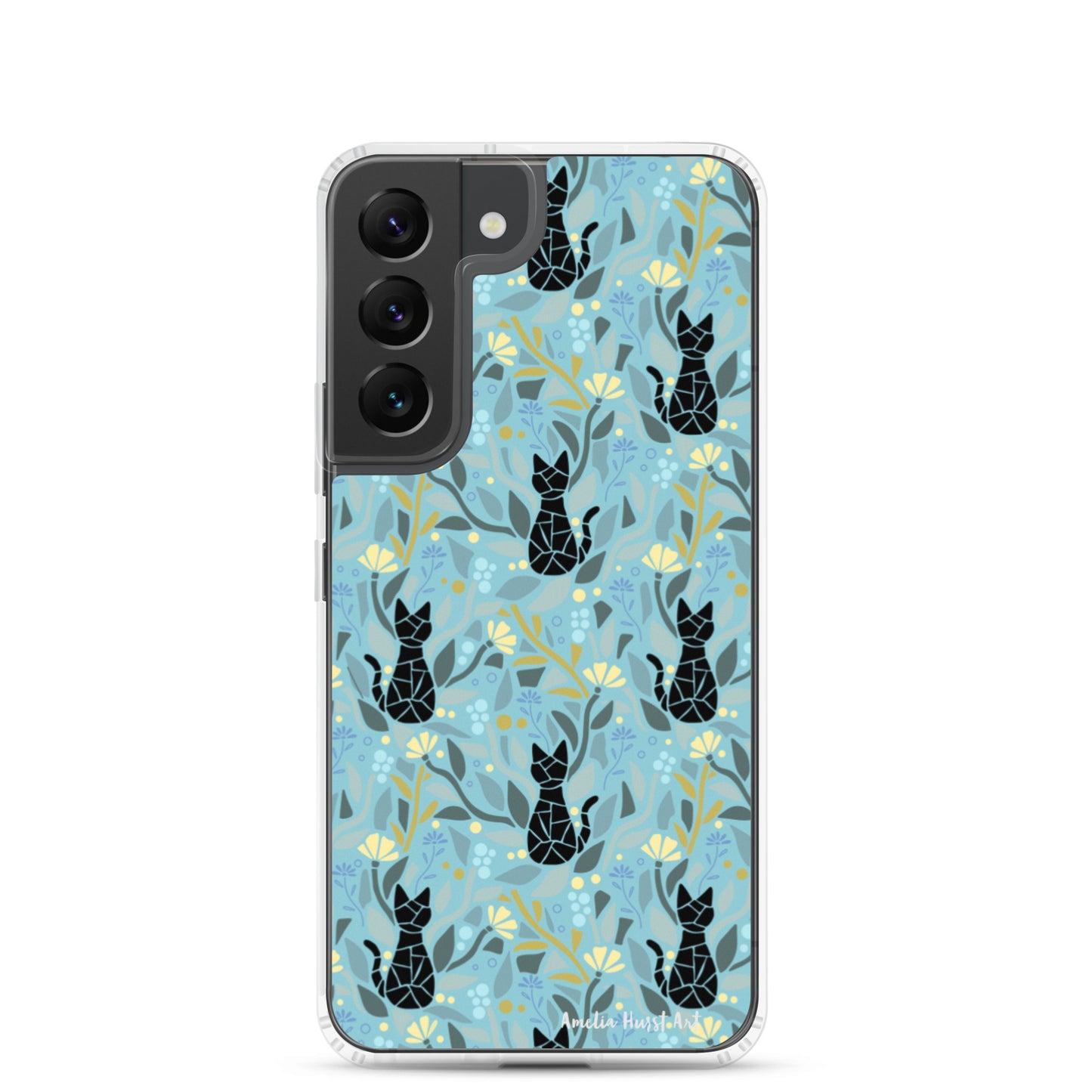 Une Coque Samsung avec motif fleurs et chats, différents modèles disponibles Amelia Hurst Art