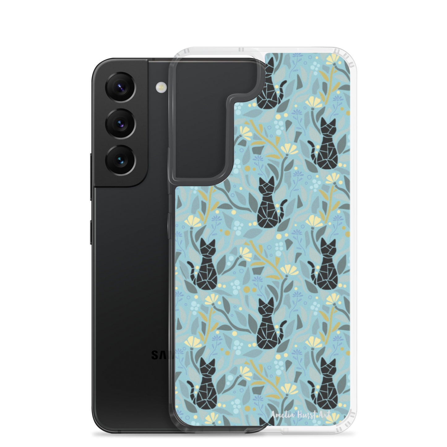 Une Coque Samsung avec motif fleurs et chats, différents modèles disponibles Amelia Hurst Art